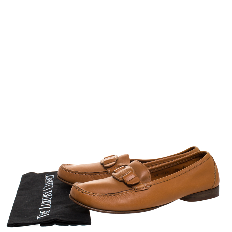 Salvatore Ferragamo Tan Leather Slip On Loafers Size 40