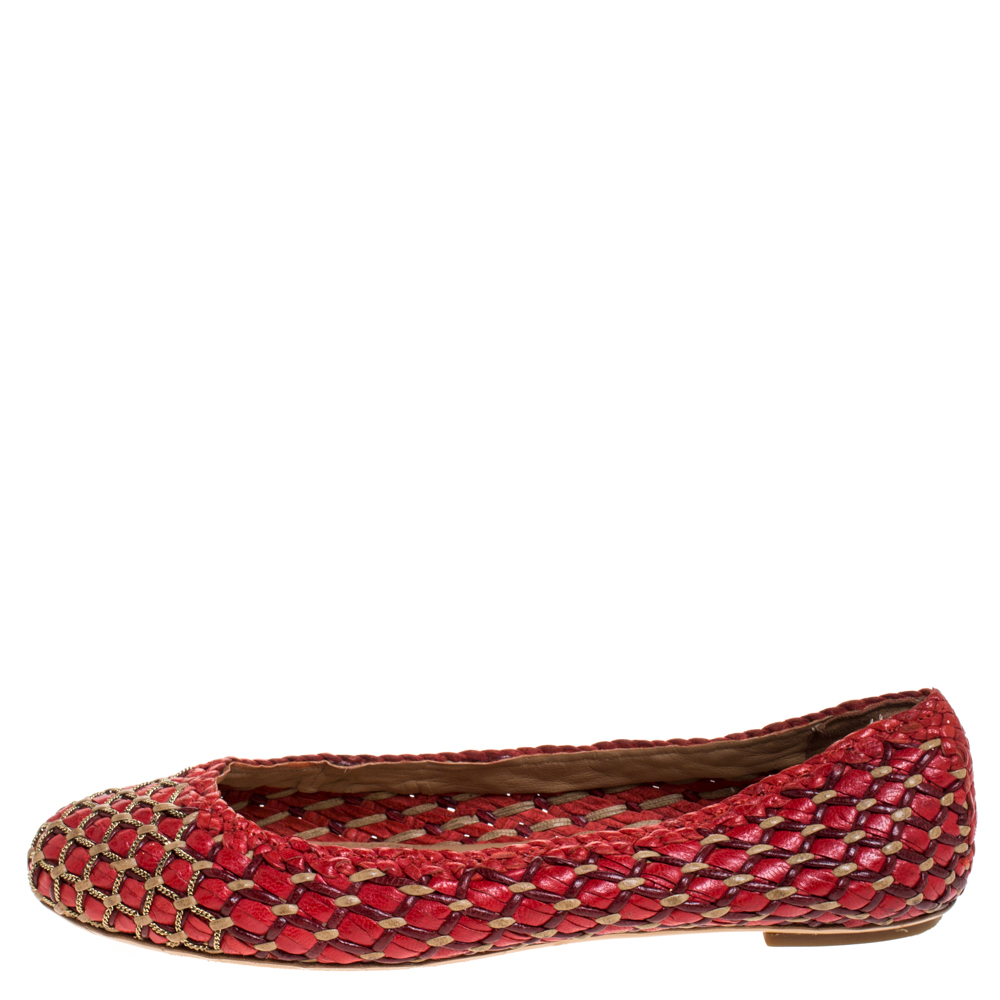 

Salvatore Ferragamo Wooven Leather Eracla Ballet Flats Size, Red