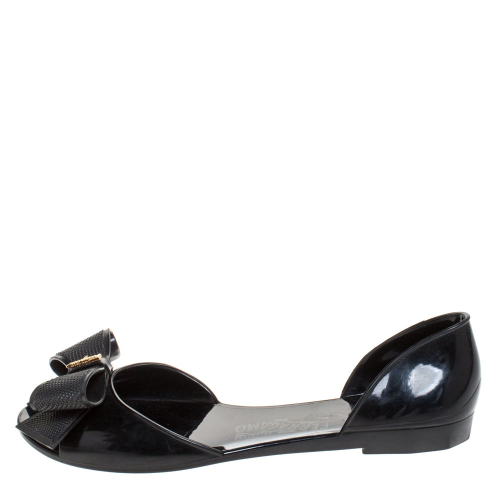 

Salvatore Ferragamo Black Jelly Barbados Bow Flats Size