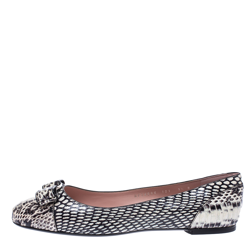 

Salvatore Ferragamo Black/White Python Varina Bow Ballet Flats Size