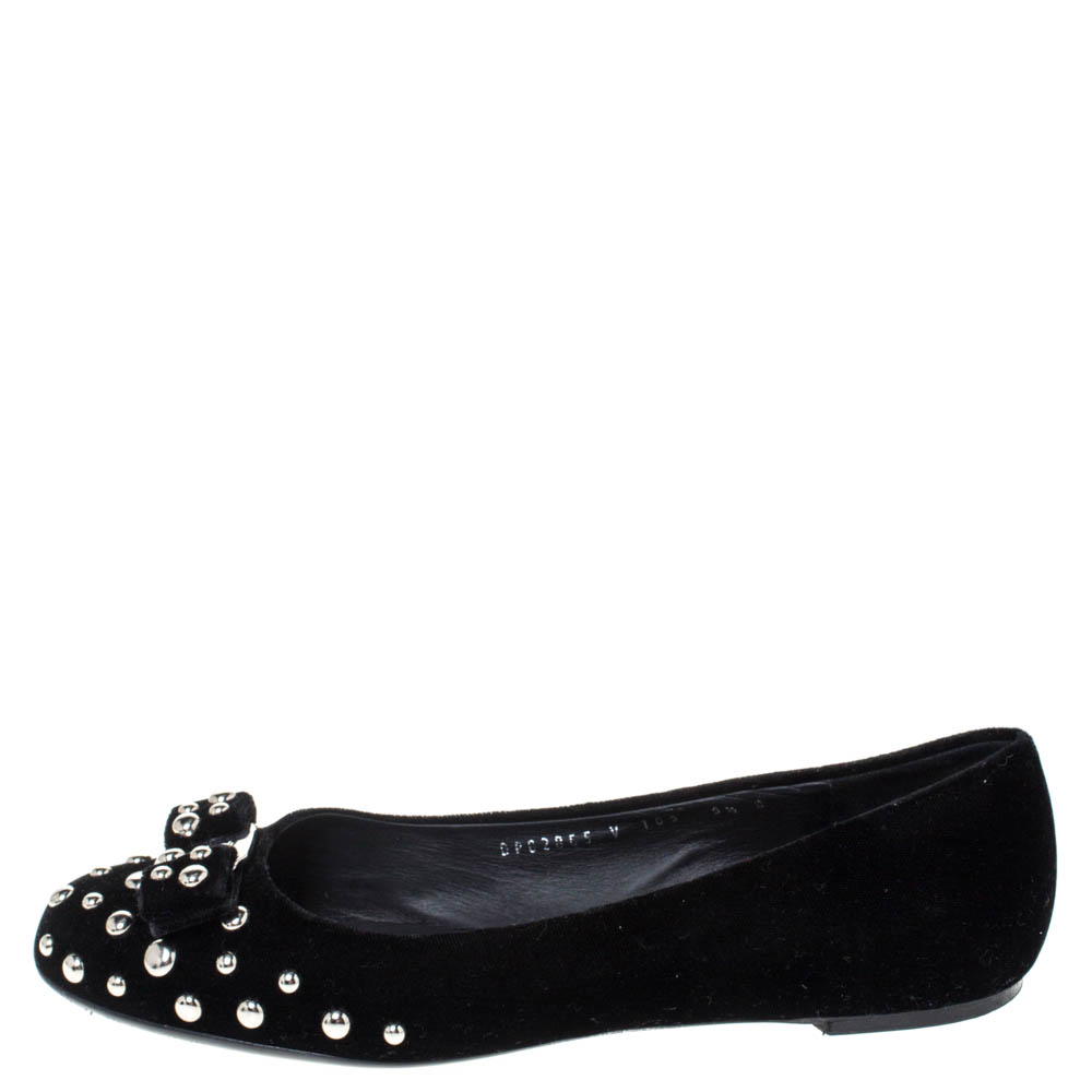 

Salvatore Ferragamo Black Velvet Varina Studded Bow Ballet Flats Size