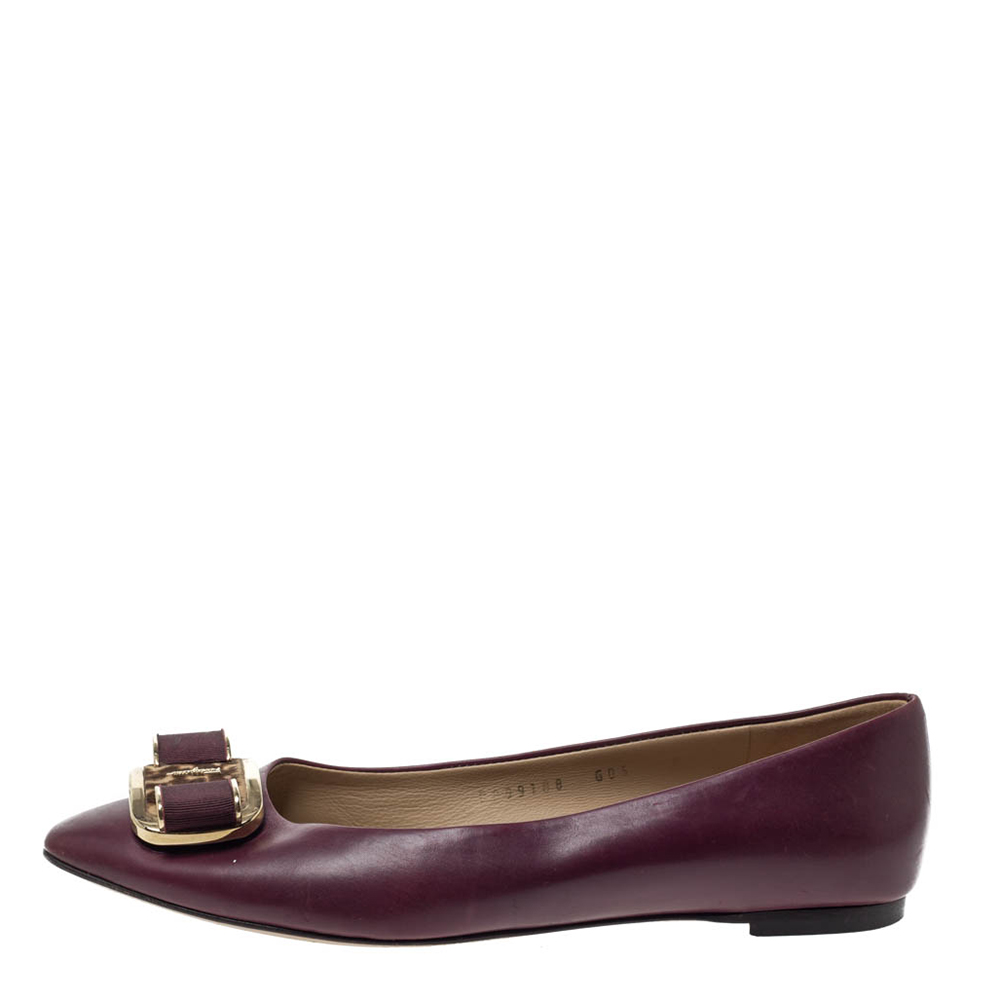 

Salvatore Ferragamo Burgundy Leather Bow Ballet Flats Size