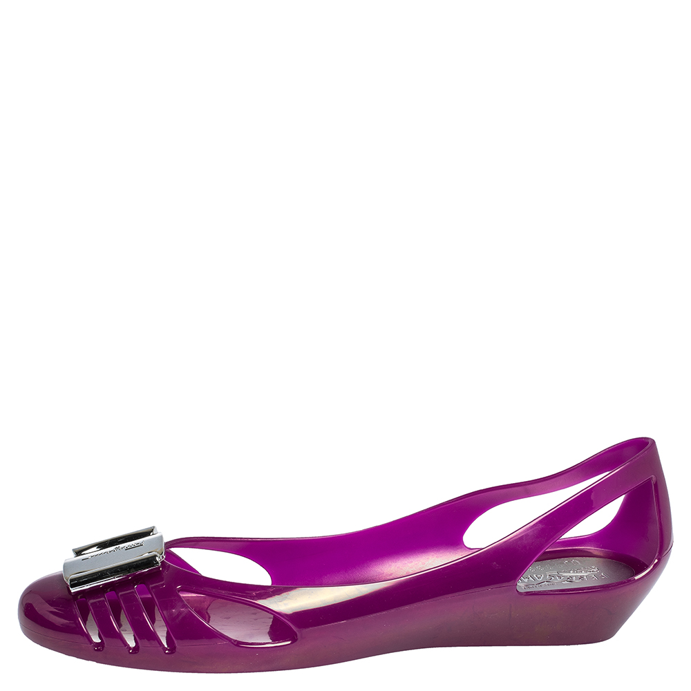 

Salvatore Ferragamo Purple Jelly Cut Out Flats Size