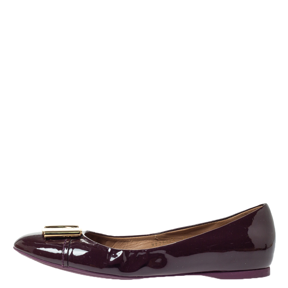 

Salvatore Ferragamo Burgundy Patent Leather Sun Ballet Flats Size