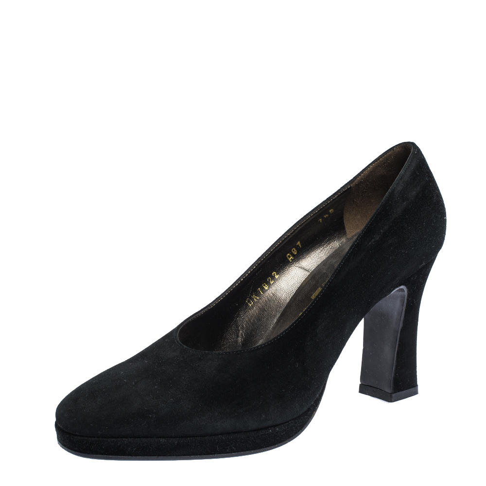 

Salvatore Ferragamo Black Suede Platform Block Heel Pumps Size