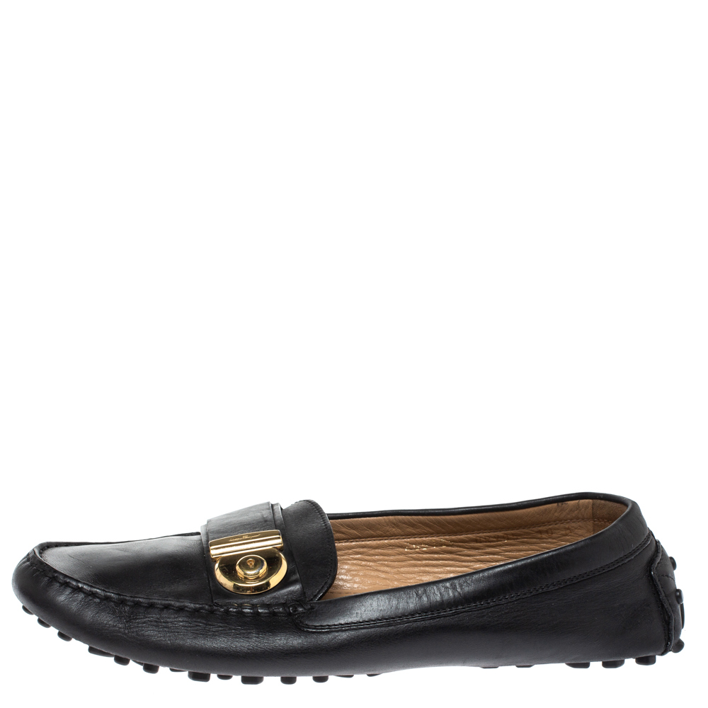 

Salvatore Ferragamo Black Leather Gancio Lock Slip On Loafers Size