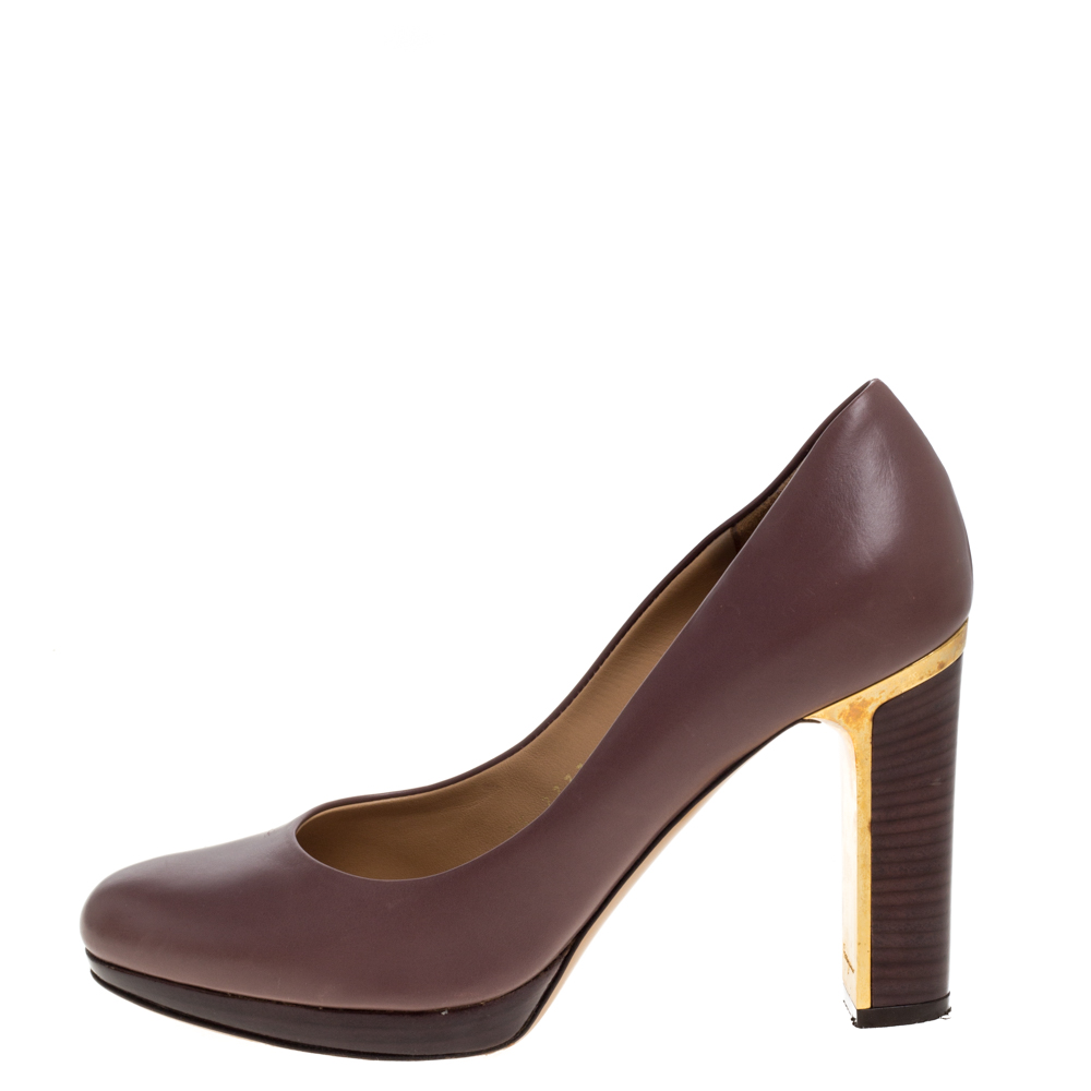 

Salvatore Ferragamo Hickory Brown Leather Platform Pumps Size