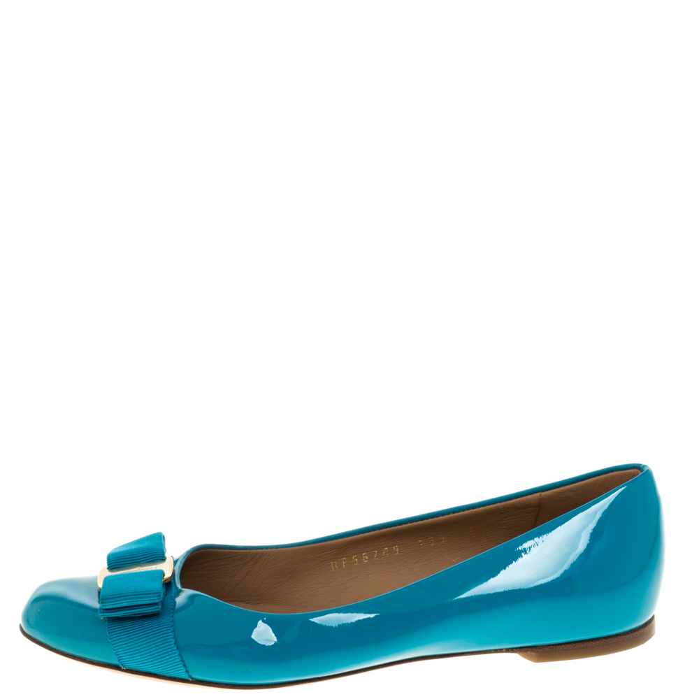 

Salvatore Ferragamo Blue Patent Leather Varina Ballet Flats Size