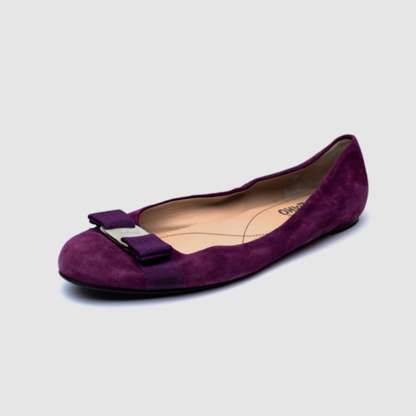 Pre Owned Salvatore Ferragamo Purple Suede Varina Ballet Flats Size 39.5