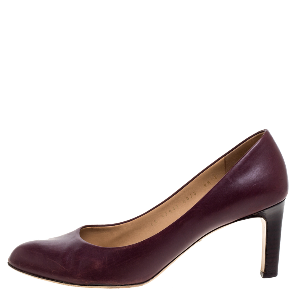 

Salvatore Ferragamo Burgundy Leather Rodeadiv Round Toe Pumps Size