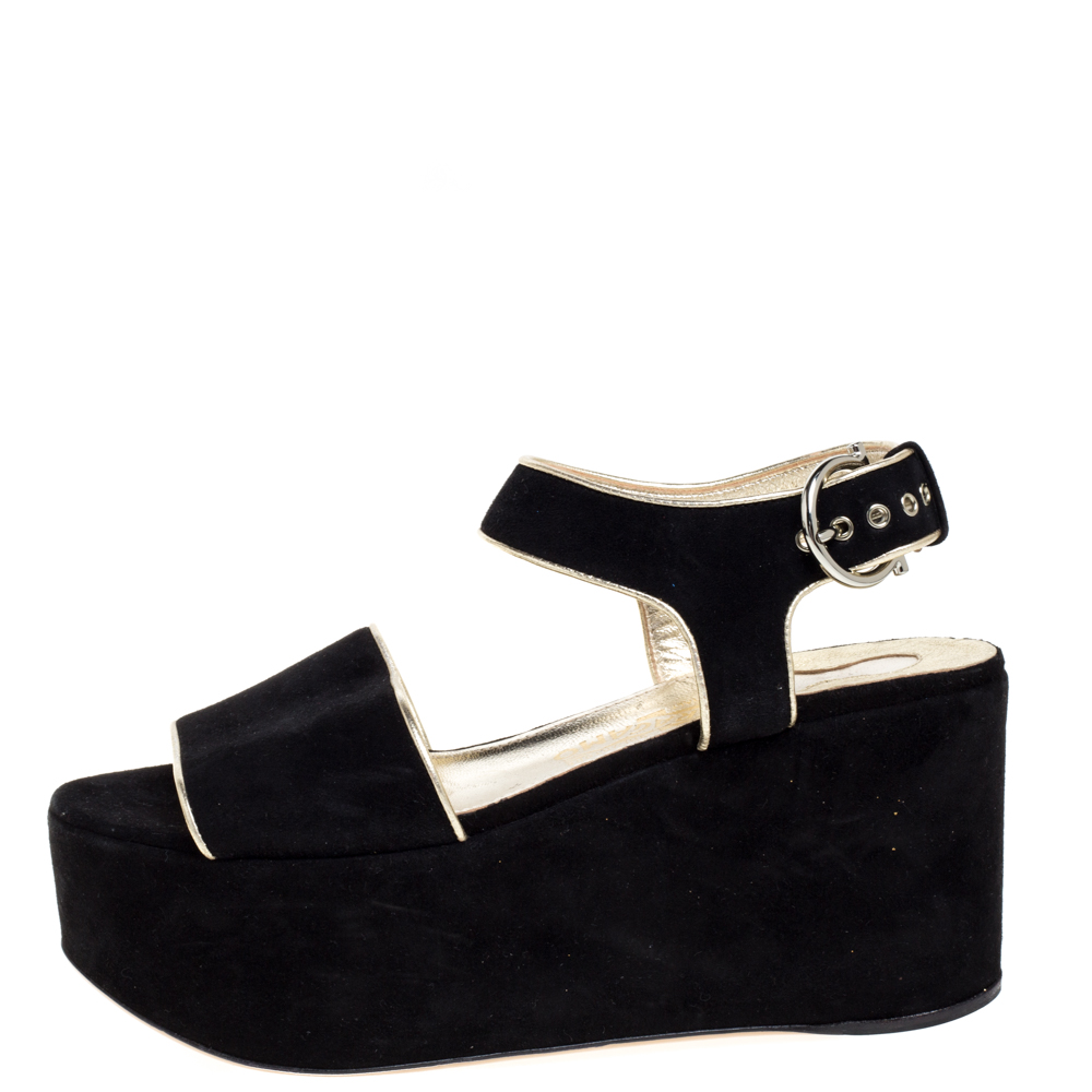 

Salvatore Ferragamo Black Suede Lucrezia Wedge Platform Sandals Size