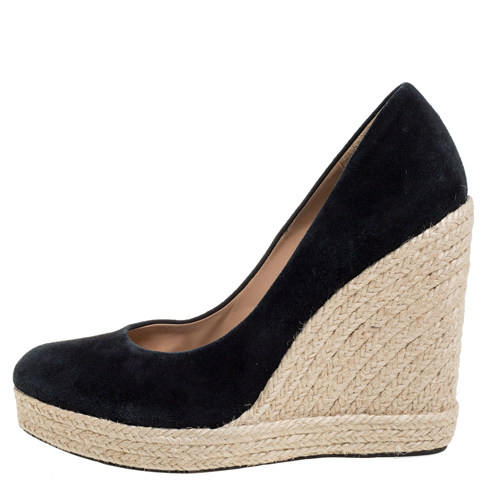 

Salvatore Ferragamo Black Suede Bernie Espadrille Wedge Platform Pumps Size