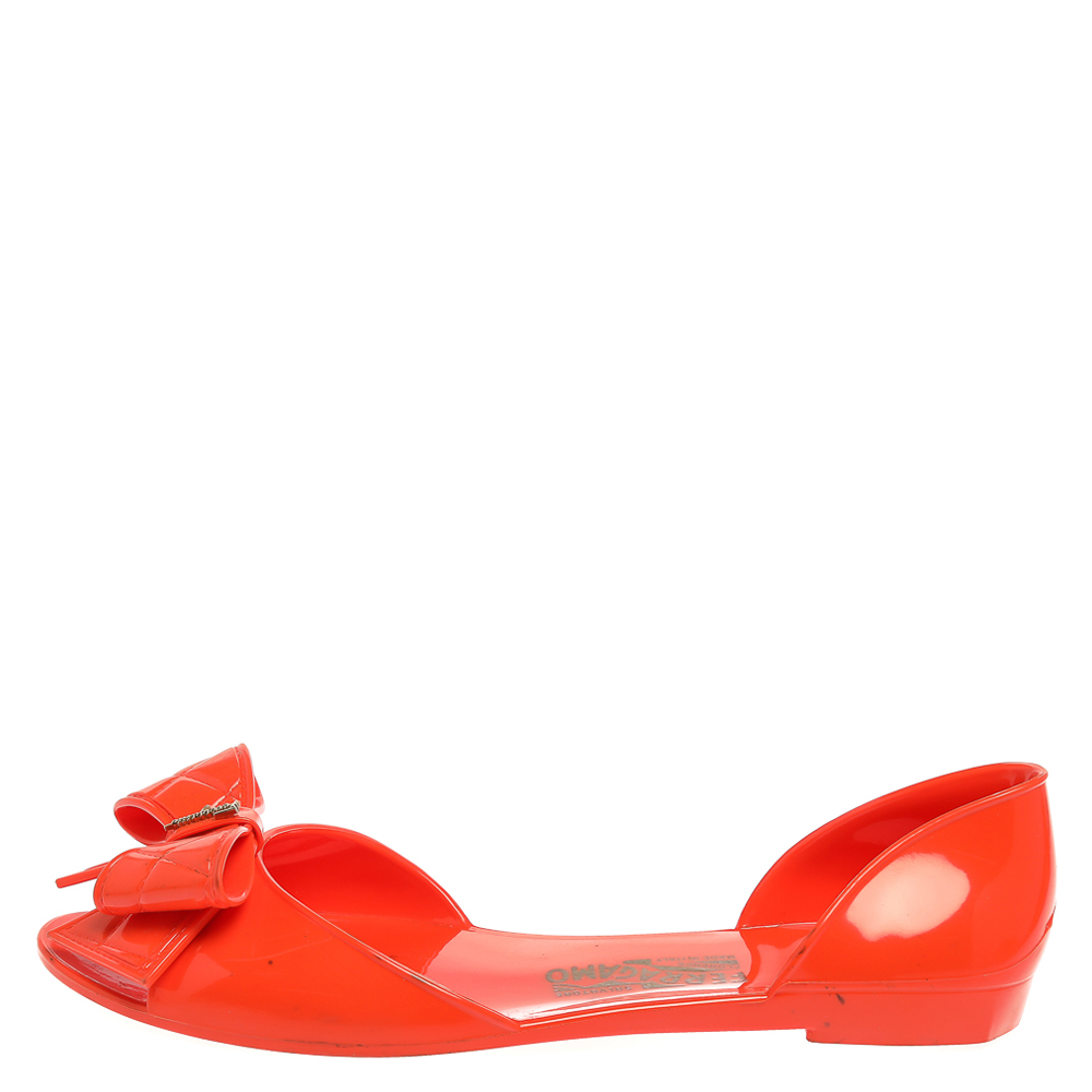 

Salvatore Ferragamo Orange Jelly Bow Flats Size