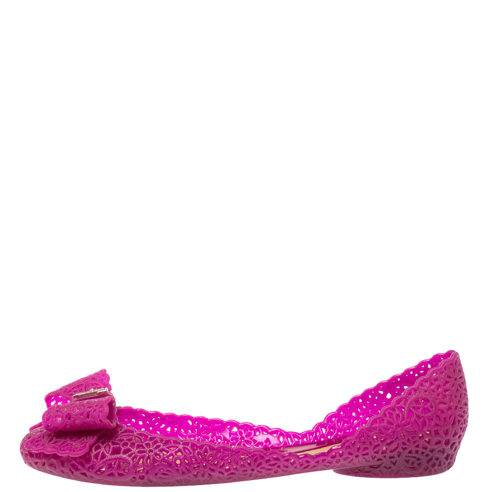 

Salvatore Ferragamo Purple Nilly Jelly Bow Ballet Flats Size