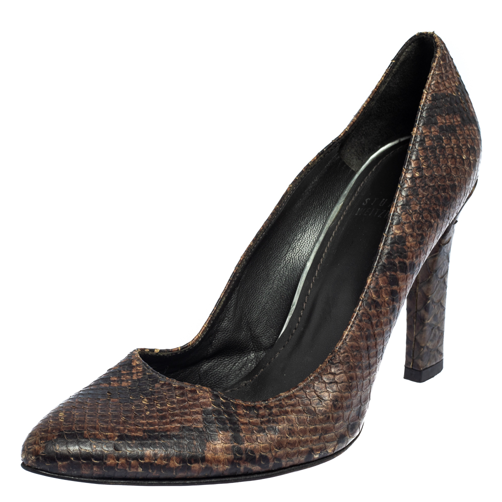 Pre-owned Ferragamo Brown Python Embossed Leather Pumps Size 39