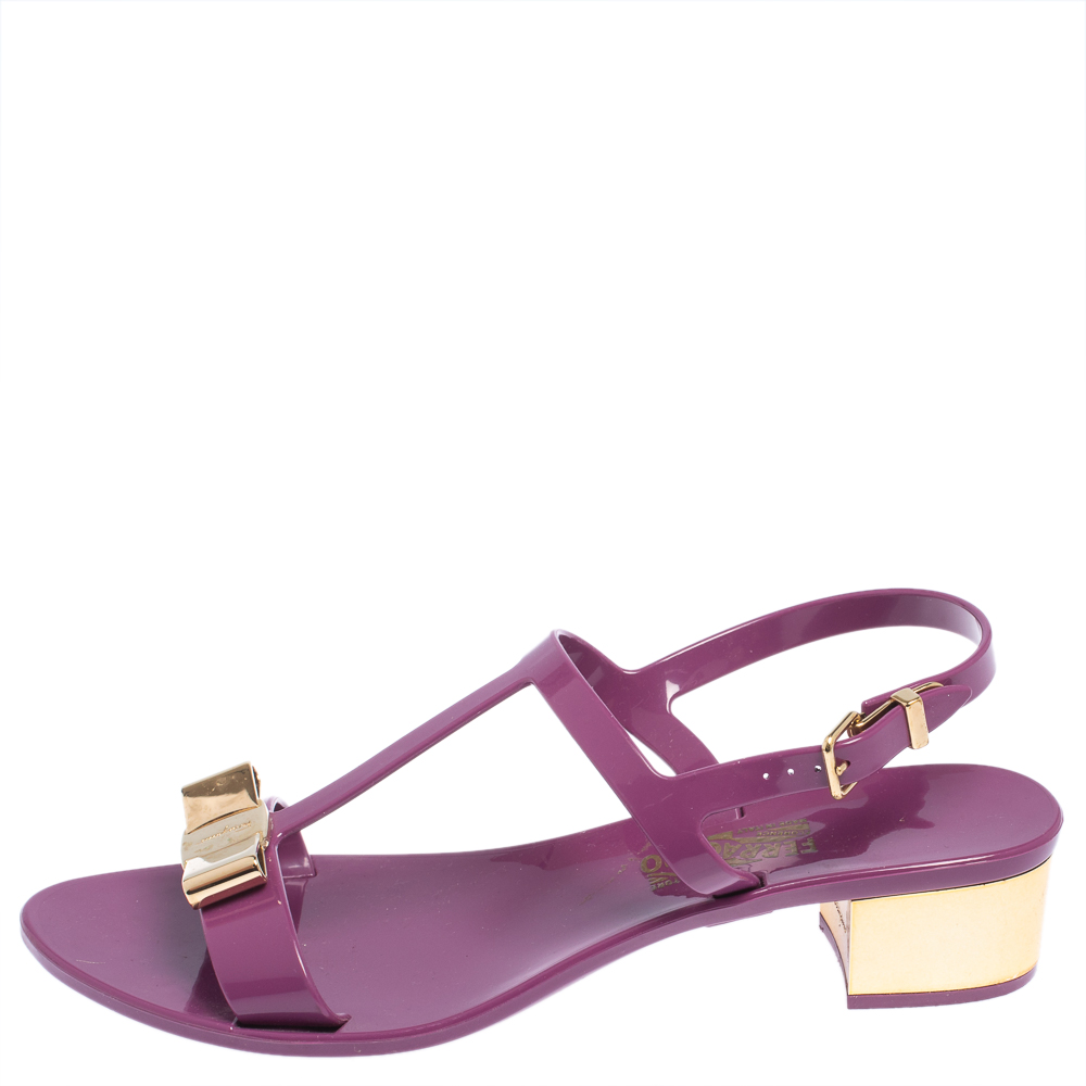 

Salvatore Ferragamo Purple Jelly Favilia Bow Ankle Strap Sandals Size