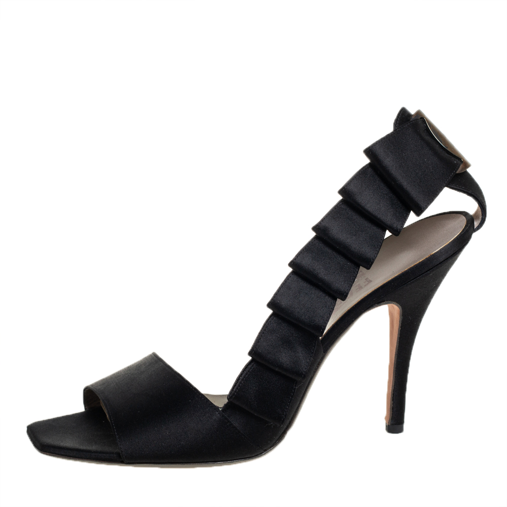 

Salvatore Ferragamo Black Satin Open Toe Sandals