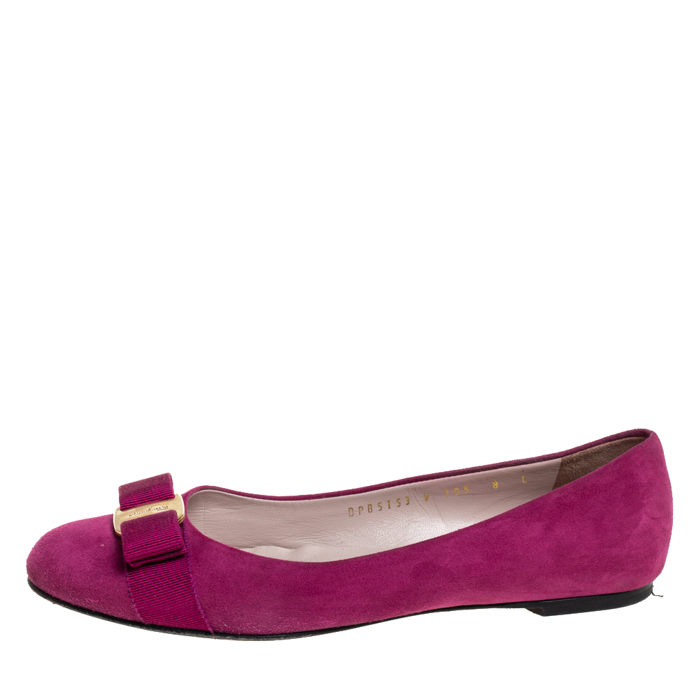 

Salvatore Ferragamo Purple Suede Vara Bow Ballet Flats Size