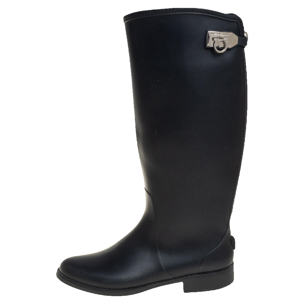 

Salvatore Ferragamo Black Rubber Rain Boots Size