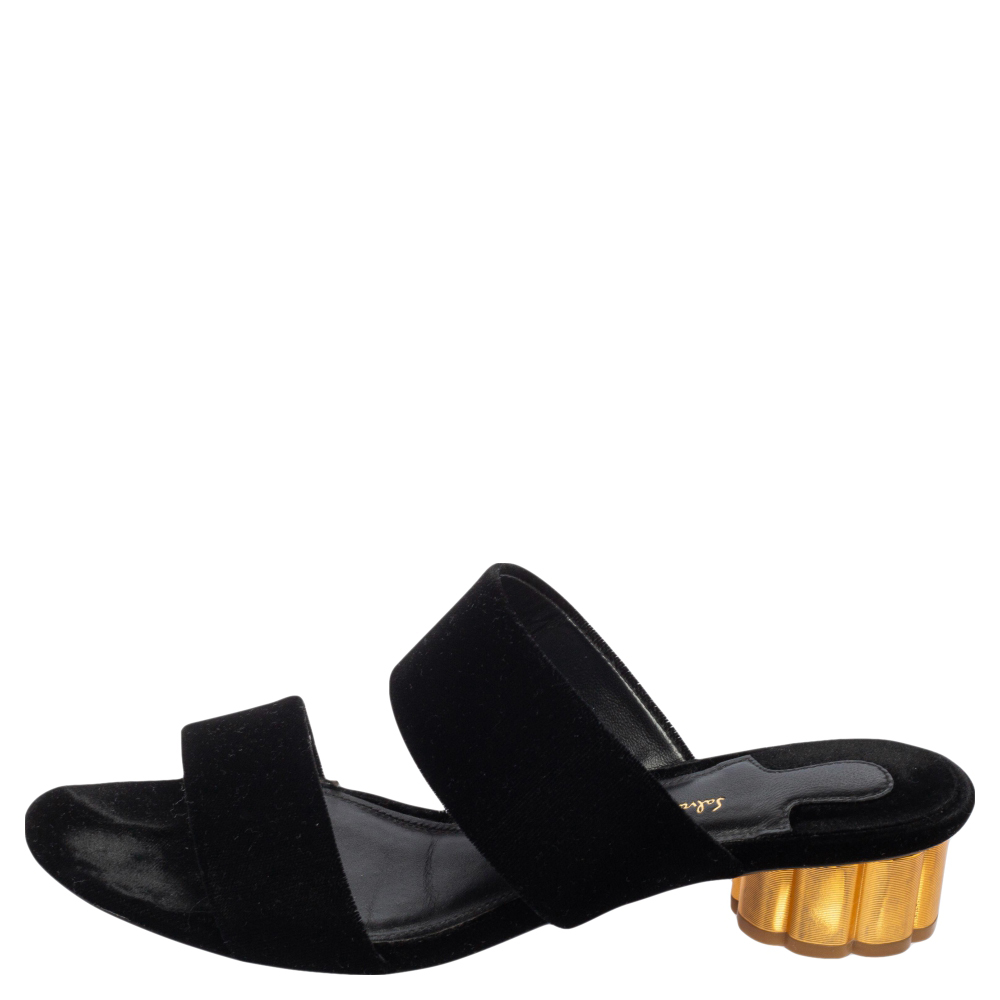 

Salvatore Ferragamo Black Velvet Belluno Slide Sandals Size