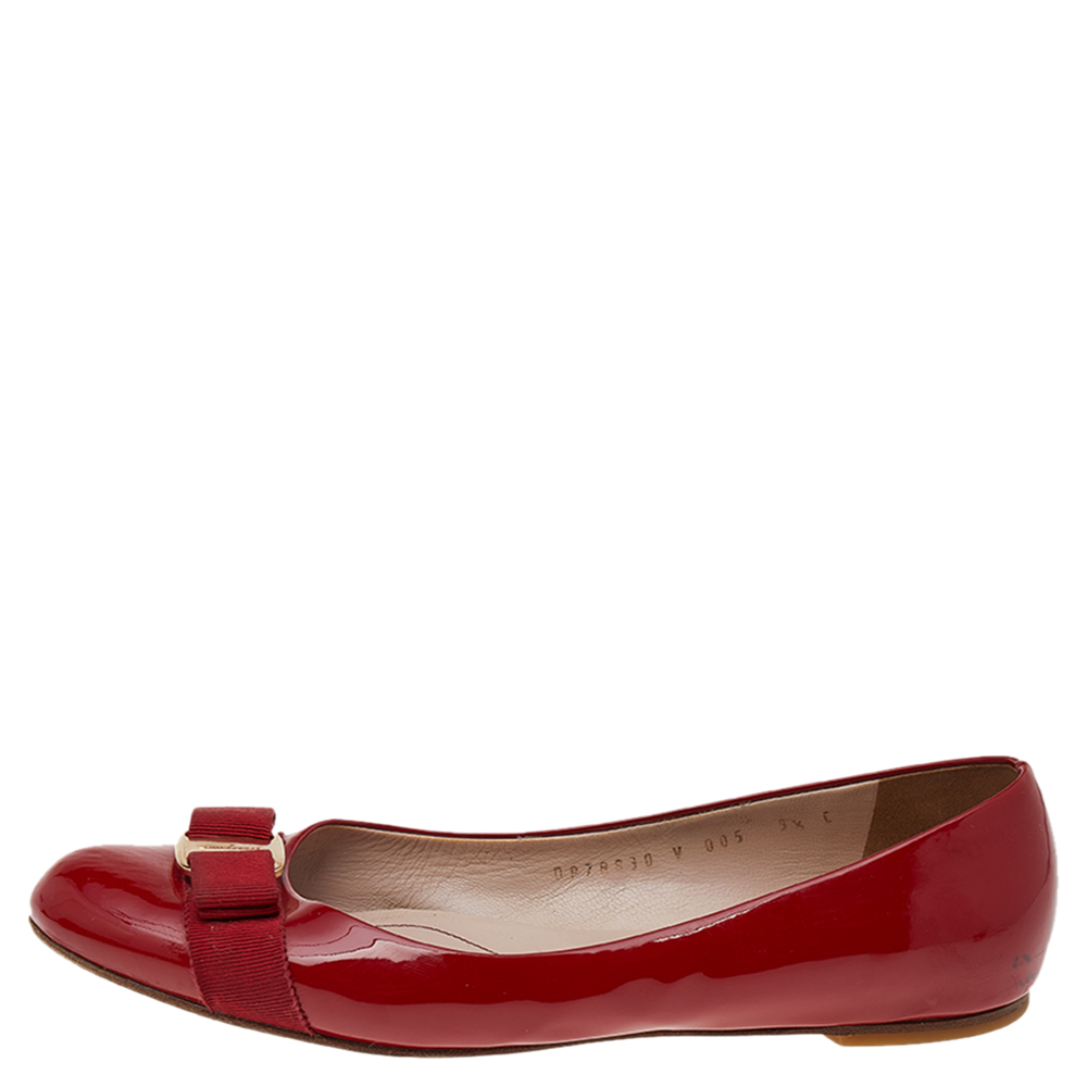 

Salvatore Ferragamo Red Patent Leather Varina Bow Ballet Flats Size