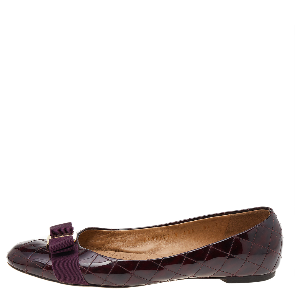 

Salvatore Ferragamo Purple Quilted Patent Leather Vara Bow Ballet Flats Size