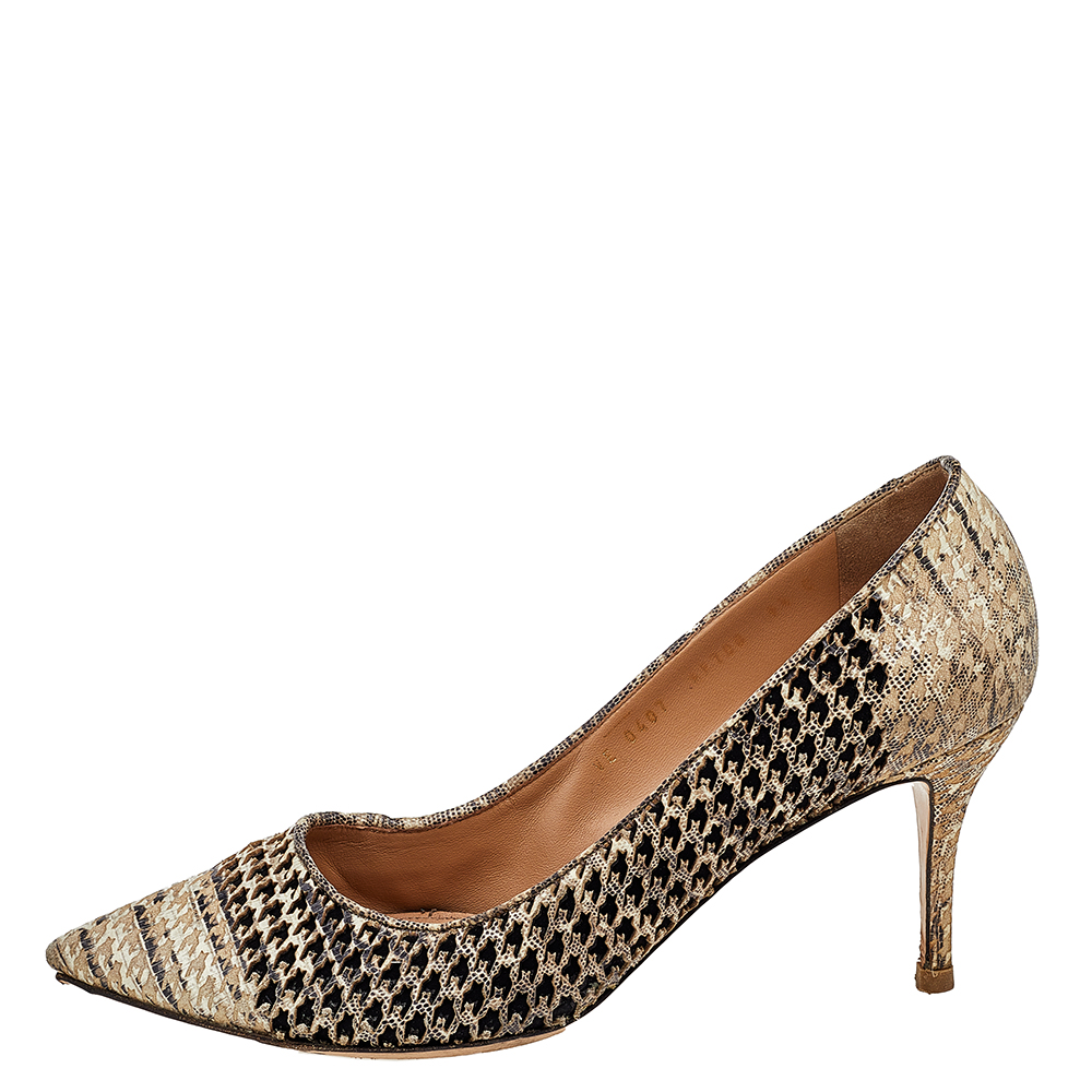 

Salvatore Ferragamo Beige/Black Leather Pointed Toe Pumps Size