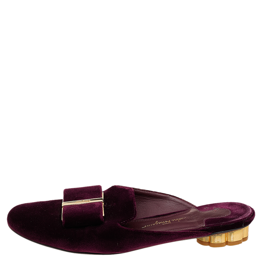 

Salvatore Ferragamo Dark Purple Velvet Sciacca Flat Mule Sandals Size