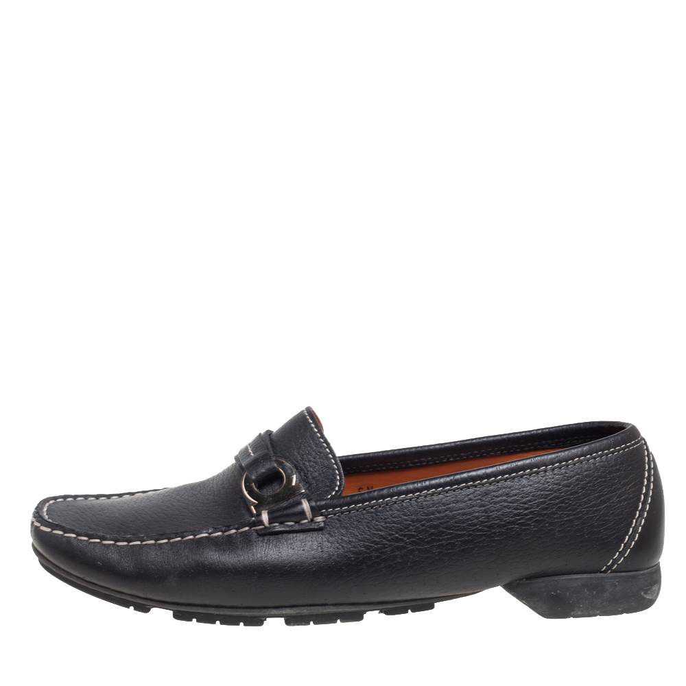 

Salvatore Ferragamo Black Leather Side Buckle Loafers Size