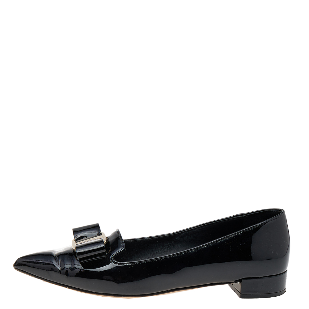 

Salvatore Ferragamo Black Patent Leather Vara Bow Ballet Flats Size