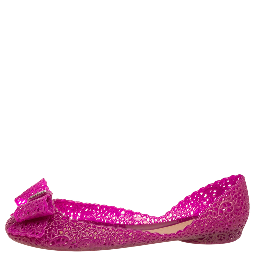 

Salvatore Ferragamo Magenta Nilly Jelly Bow Ballet Flats Size, Purple