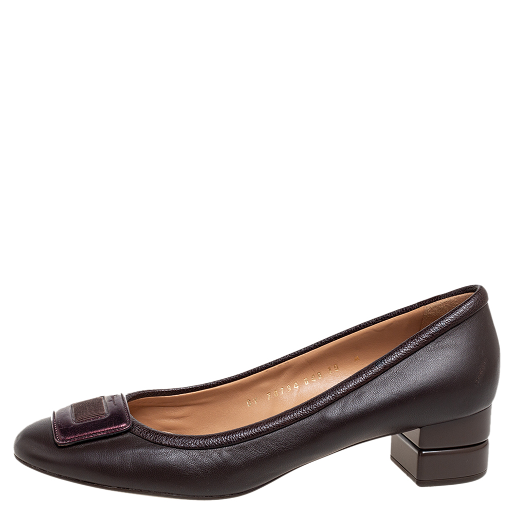 

Salvatore Ferragamo Brown Leather Block Heel Pumps Size