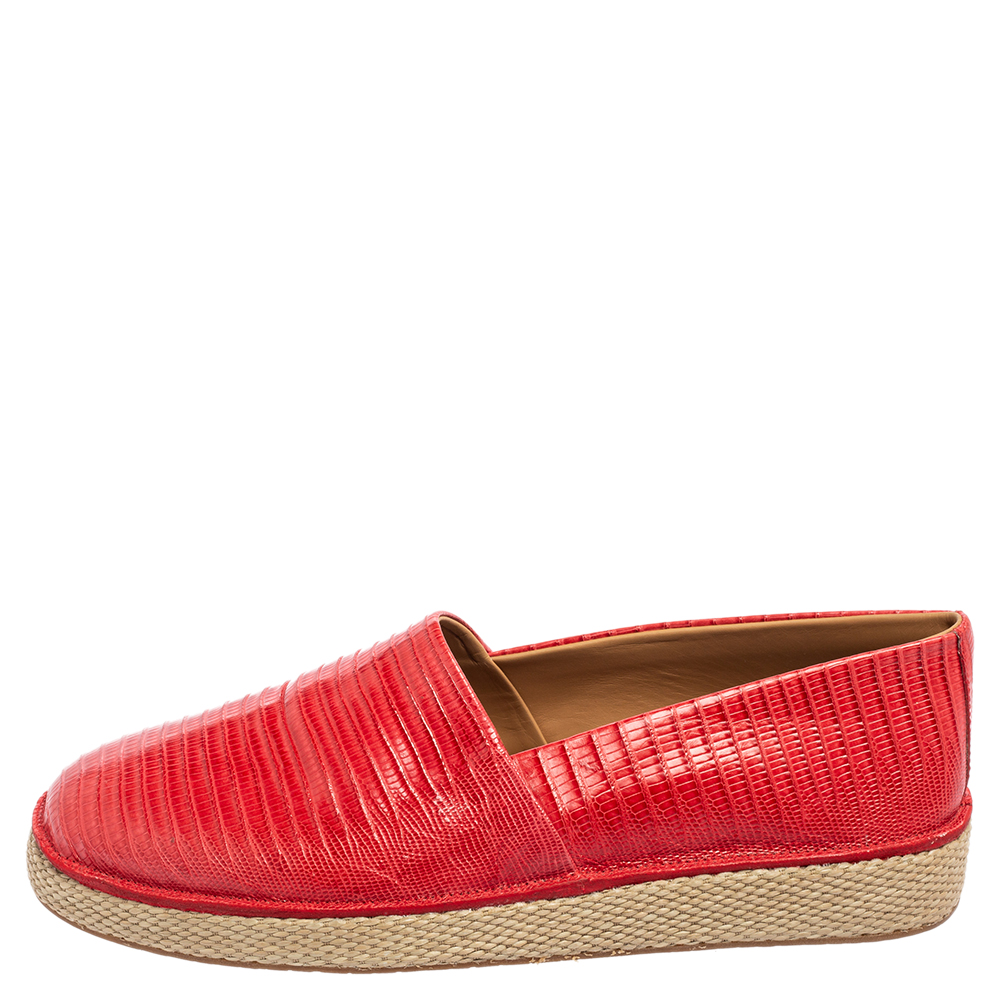 

Salvatore Ferragamo Red Lizard Lampedusa Espadrille Flats Size