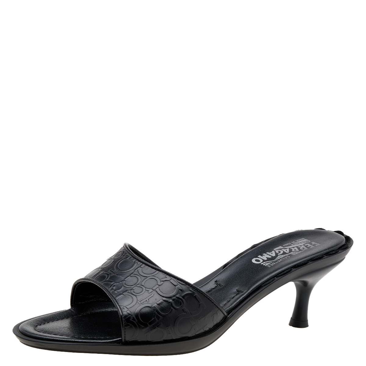 

Salvatore Ferragamo Black Gancini Embossed Leather Slide Sandals Size