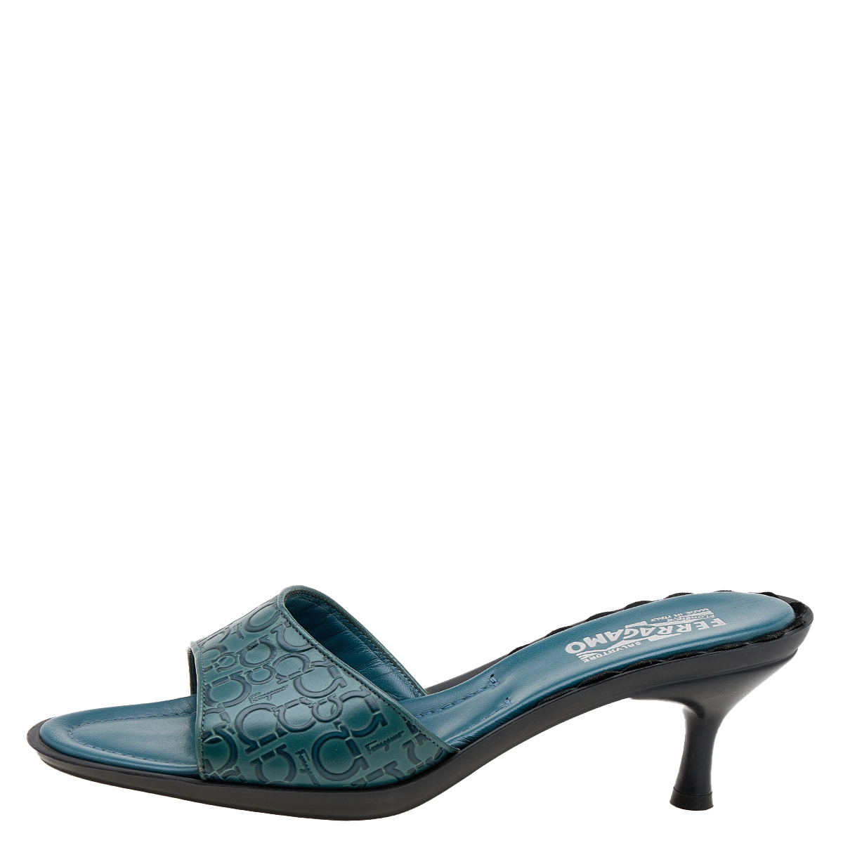 

Salvatore Ferragamo Blue Gancini Embossed Leather Slide Sandals Size
