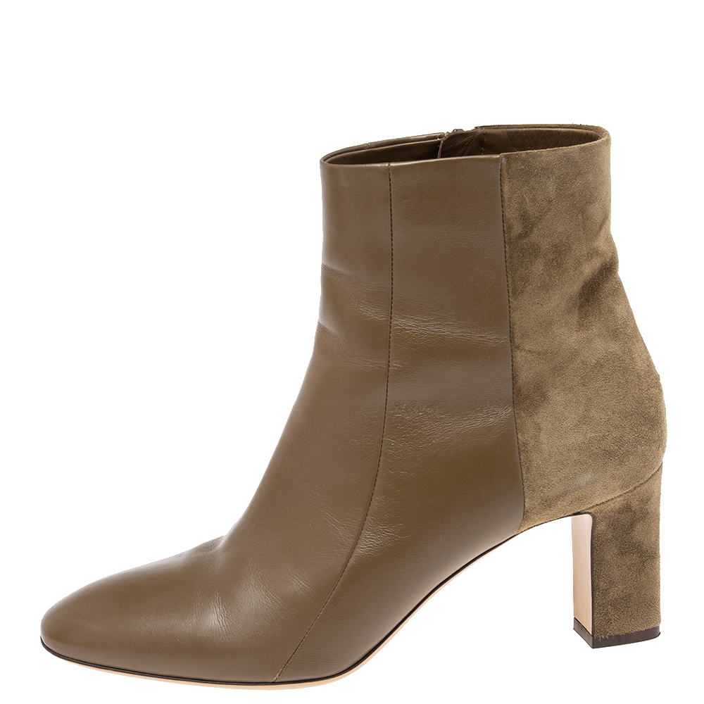 

Salvatore Ferragamo Olive Green/Brown Suede and Leather Ankle Boots Size