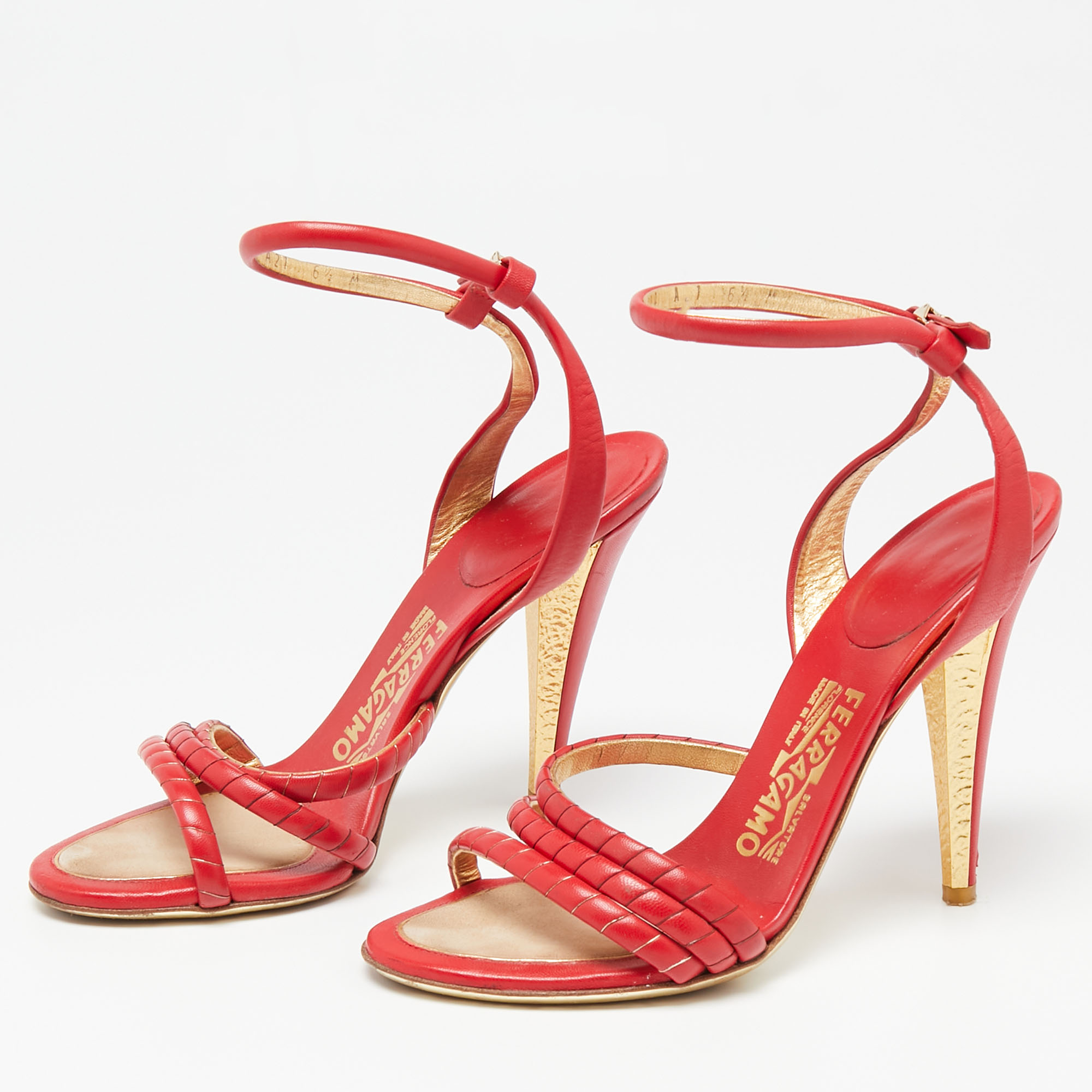 

Salvatore Ferragamo Red Leather Ankle Strap Sandals Size