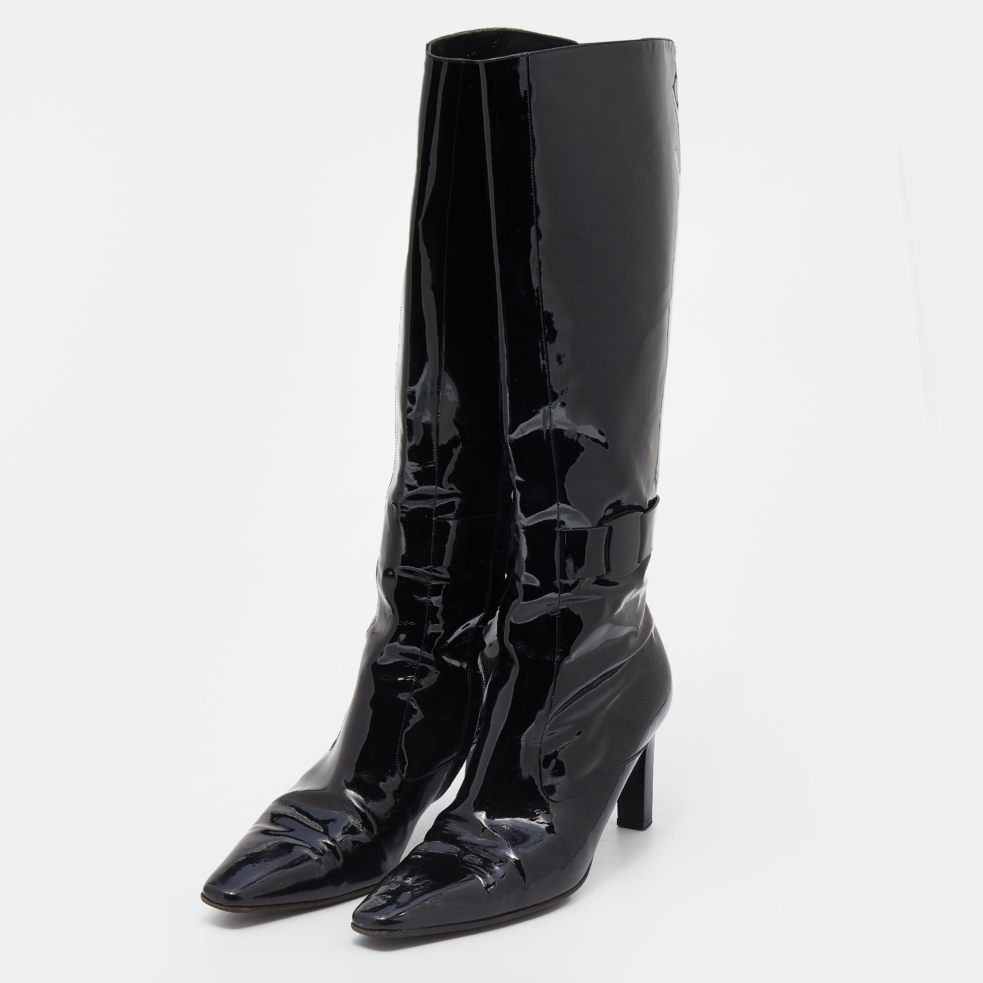 

Salvatore Ferragamo Black Patent Leather Knee Length Boots Size
