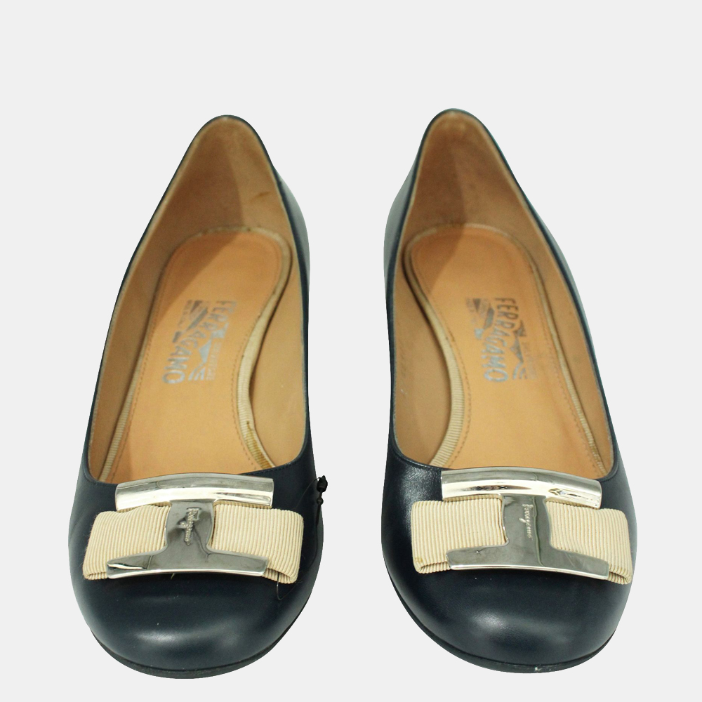 

Salvatore Ferragamo Blue Leather Ballet Flats Size EU