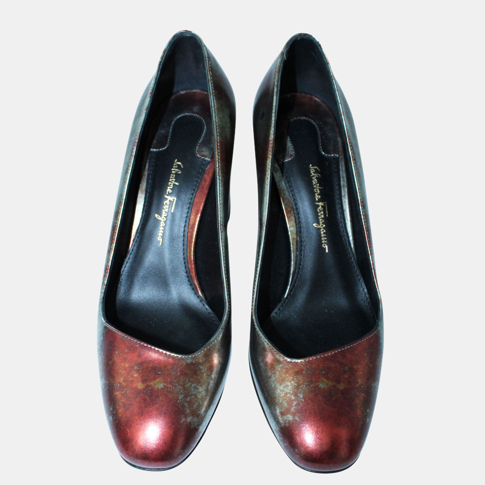 

Salvatore Ferragamo Metallic Multicolor Block Pumps Size EU