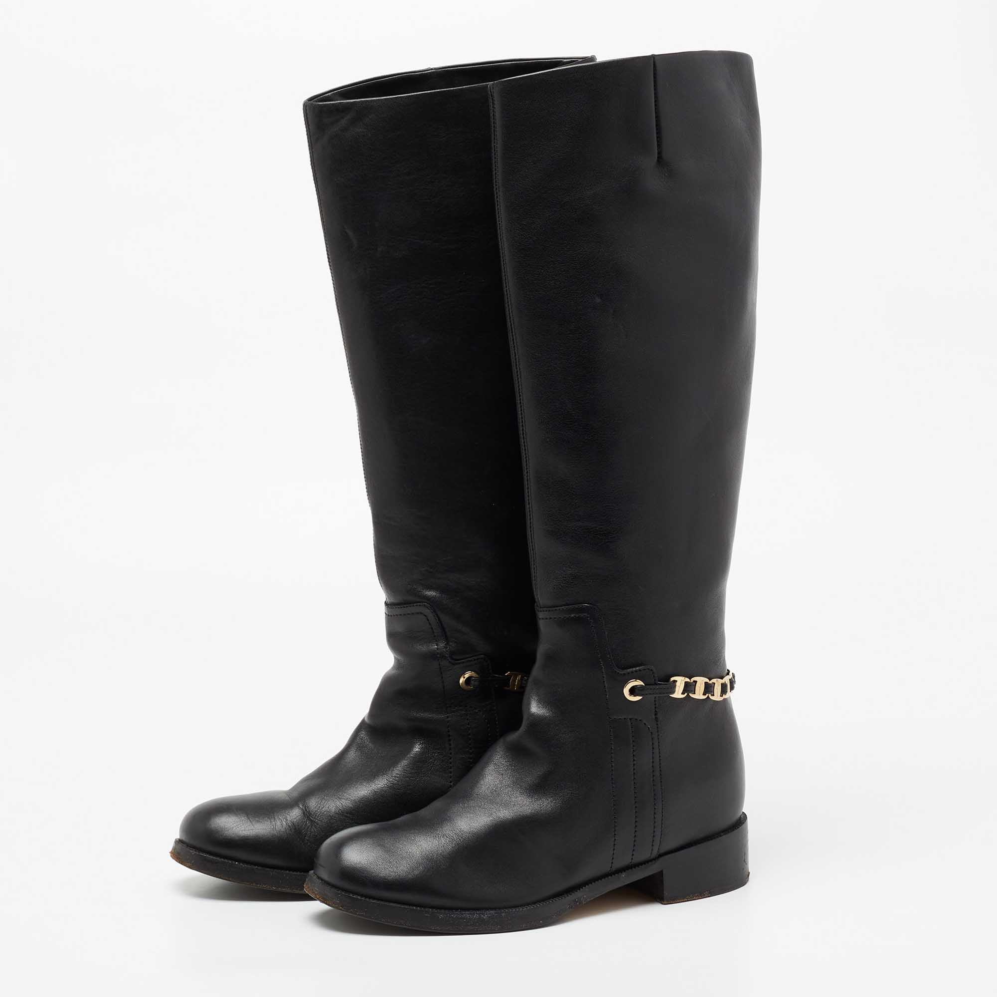 

Salvatore Ferragamo Black Leather Knee Length Boots Size