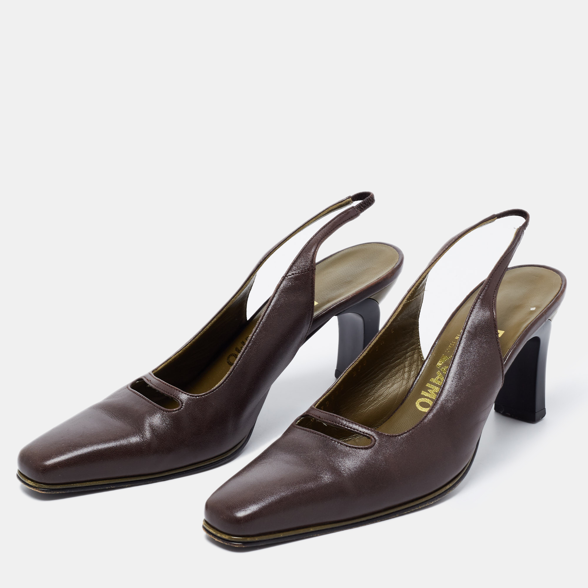 

Salvatore Ferragamo Brown Leather Slingback Sandals Size