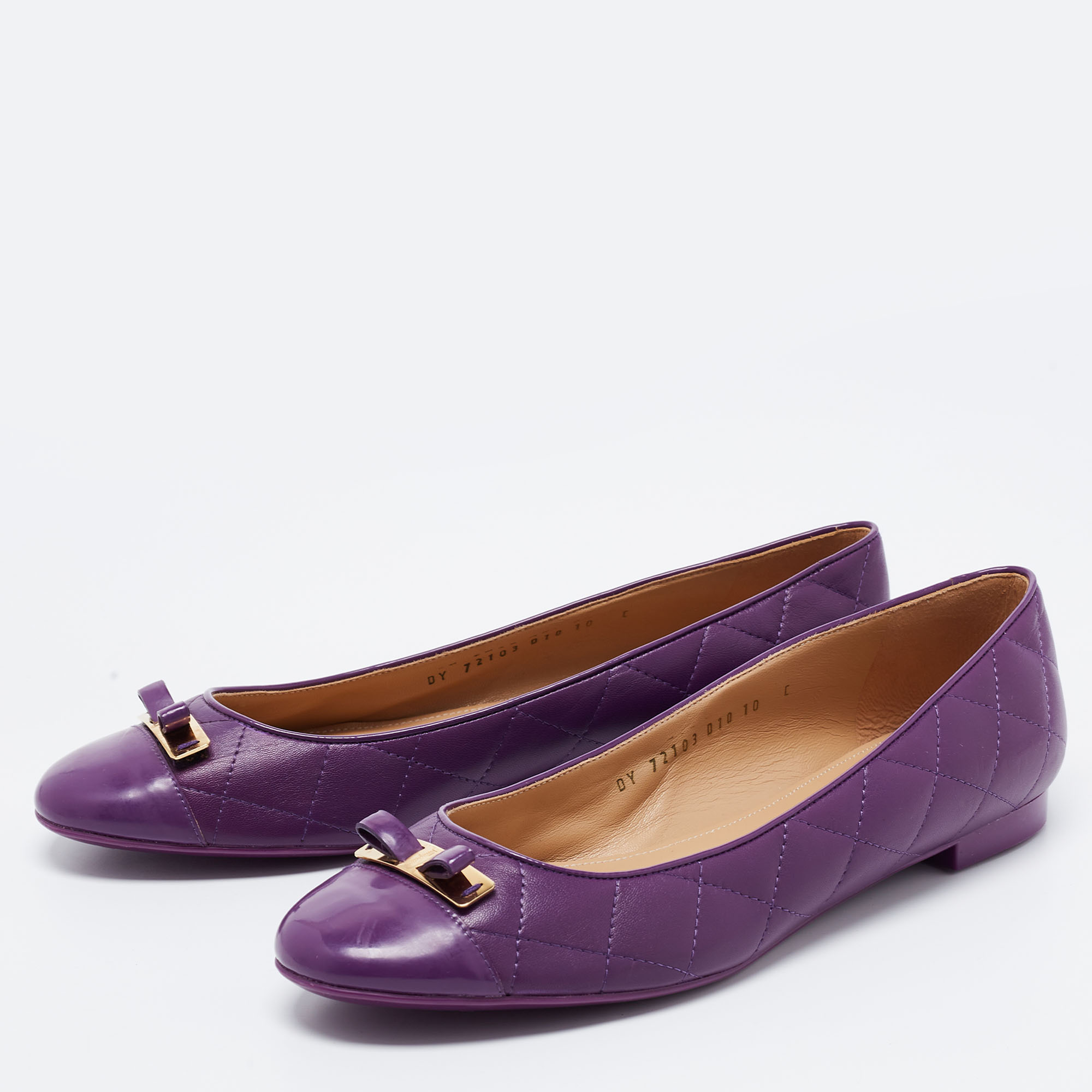 

Salvatore Ferragamo Purple Quilted Leather Cap Toe Bow Ballet Flats Size