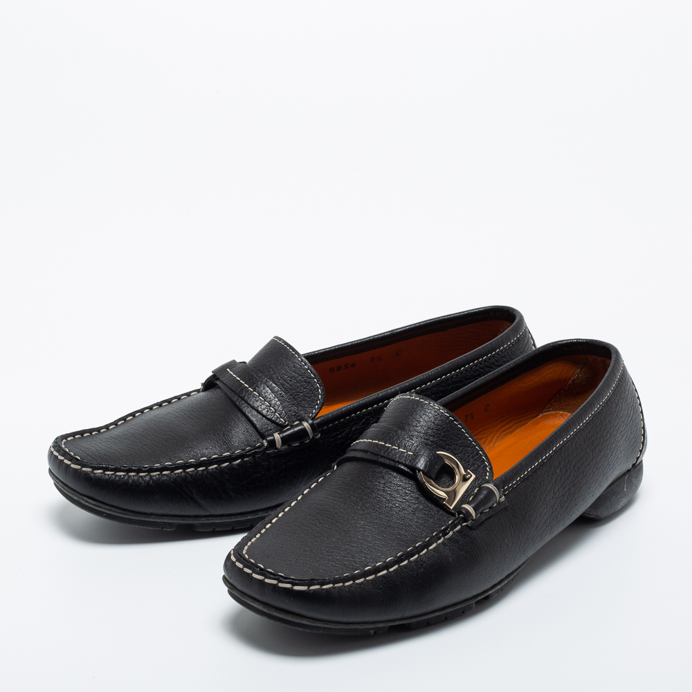 

Salvatore Ferragamo Black Leather Slip on Loafers Size