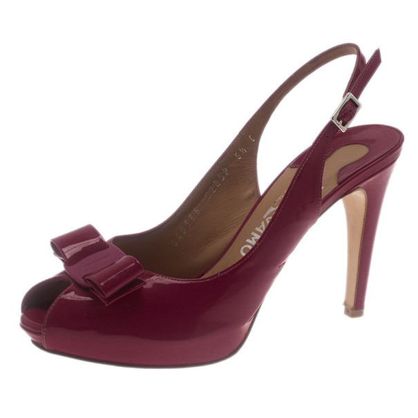 Pre Owned Salvatore Ferragamo Pink Patent Bloomy Slingback Sandals Size 37