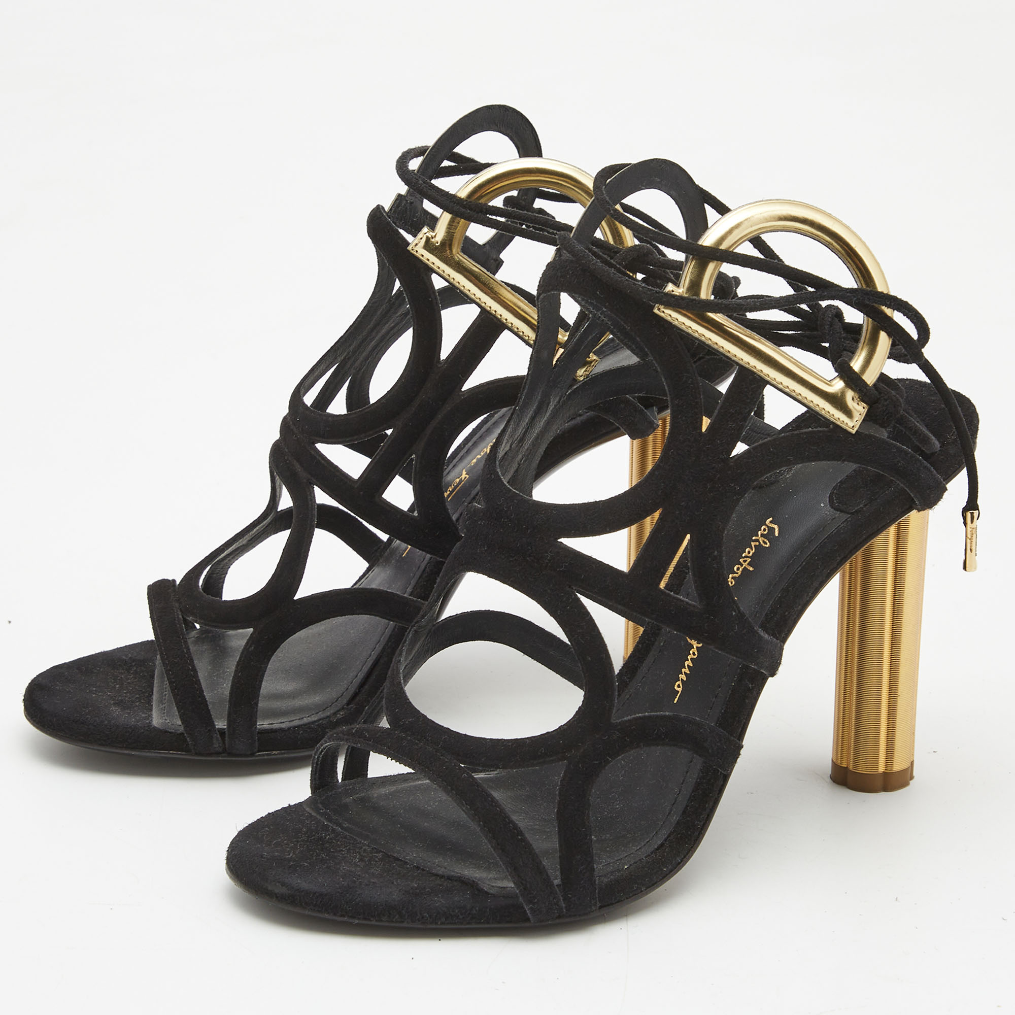 

Salvatore Ferragamo Black Suede Lace Up Sandals Size