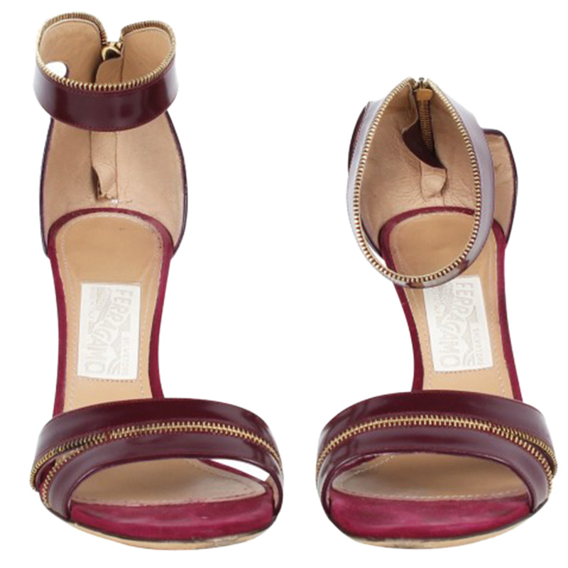 

Salvatore Ferragamo Burgundy Leather Ronette Ankle Strap Sandals Size