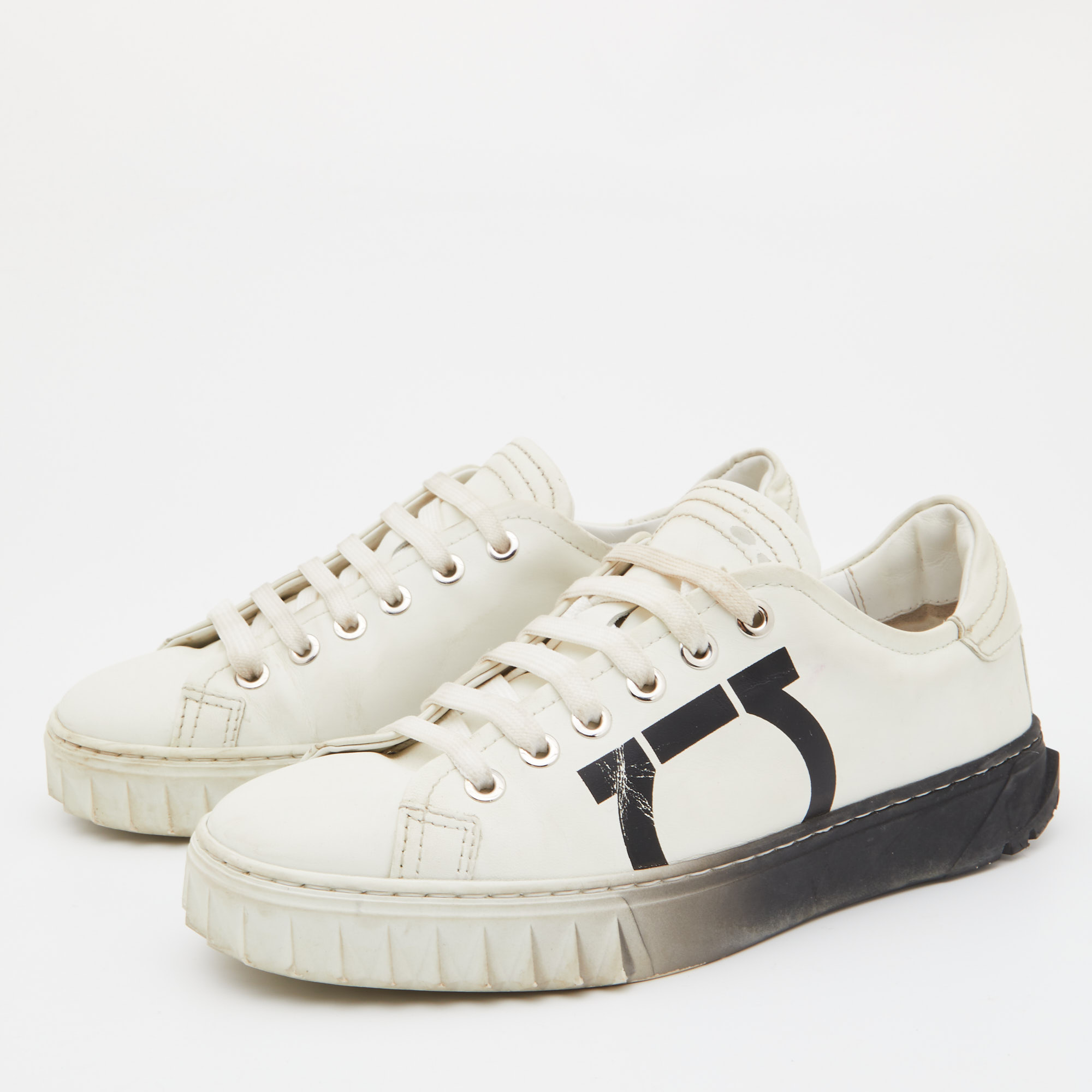 

Salvatore Ferragamo White Leather Cube 8 Logo Low Top Sneakers Size