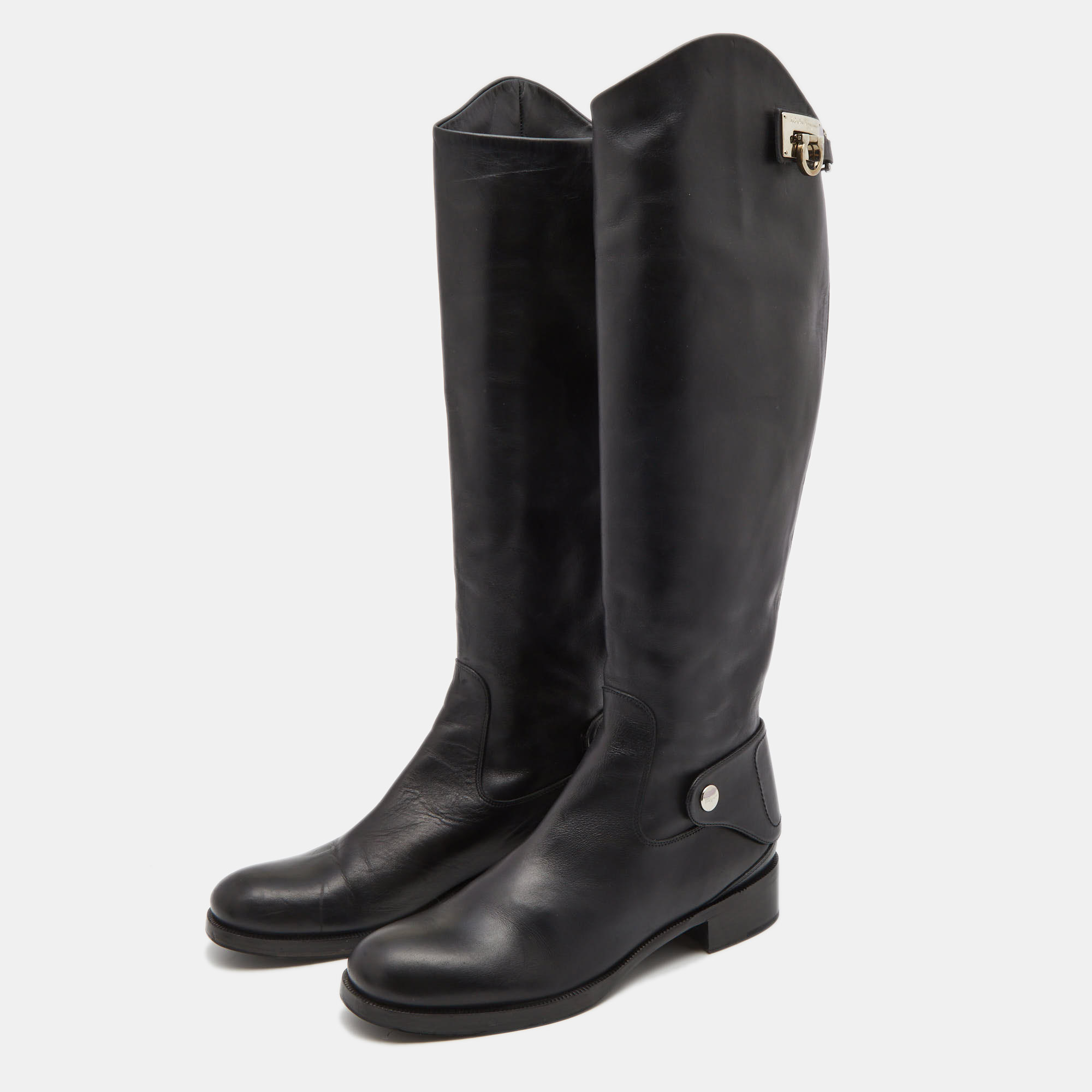 

Salvatore Ferragamo Black Leather Knee Length Boots Size