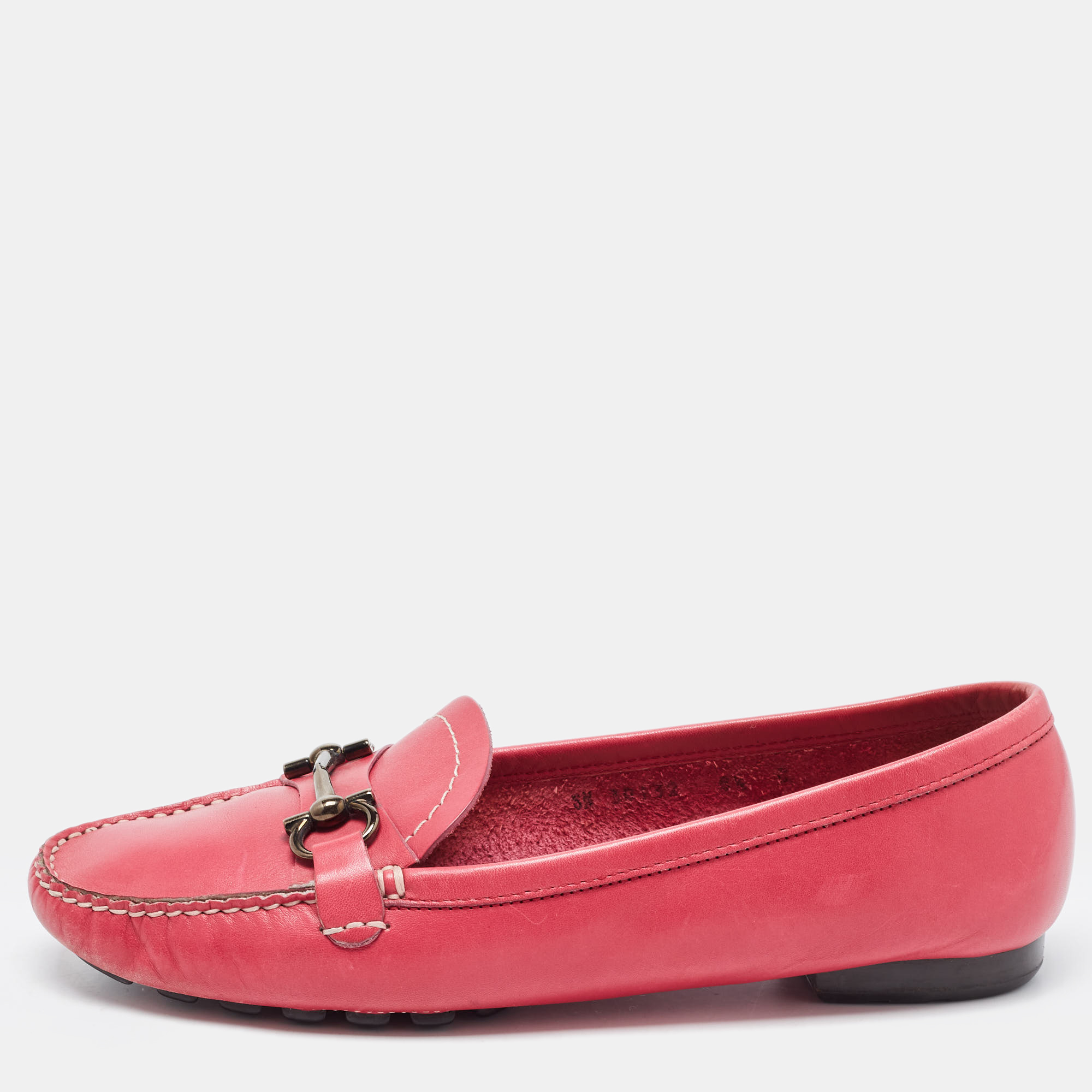 Pre-owned Ferragamo Pink Leather Gancini Bit Loafers Size 39